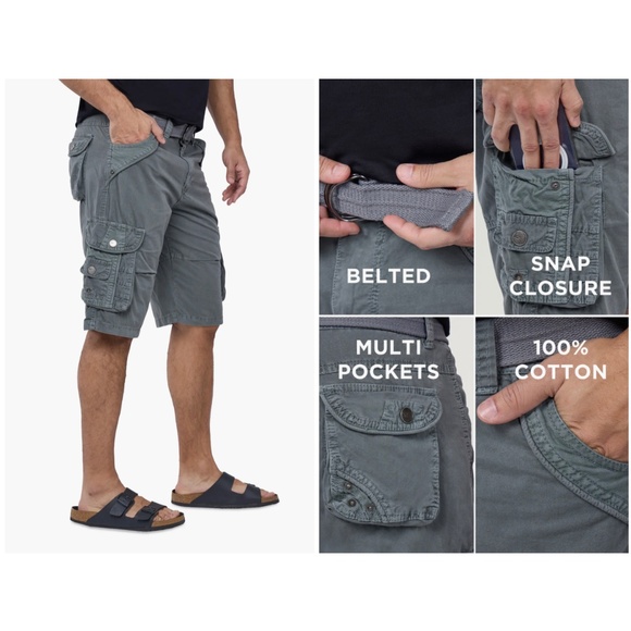 XRay Jeans Belted Double Pocket Bermuda Cargo Shorts Mens size 52 grey green NWT - Picture 2 of 16